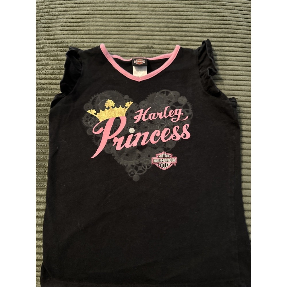 Harley-Davidson Shirt Girls 5 Black Pink Princess Motorcycle Youth